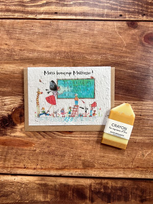 Carte à planter merci maitresse et son savon crayon