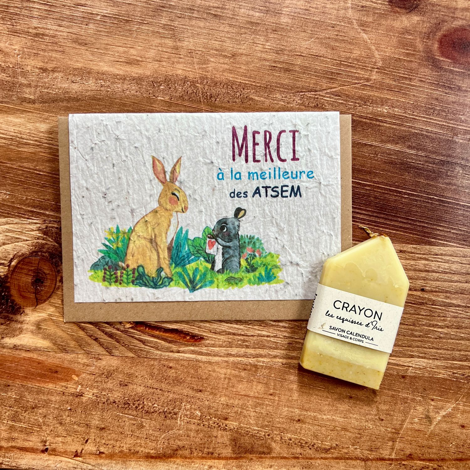 Carte à planter merci ATSEM et son savon crayon