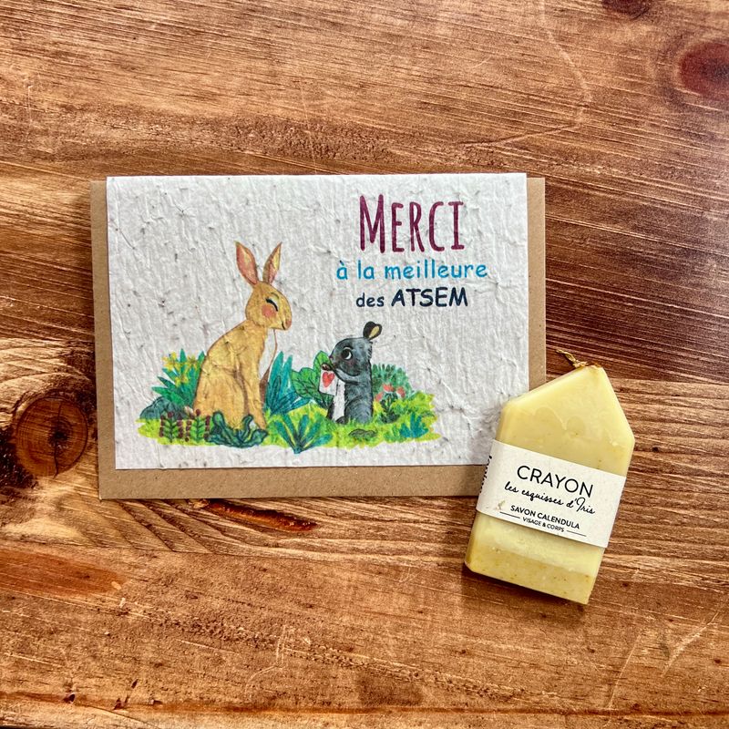 Carte à planter merci ATSEM et son savon crayon
