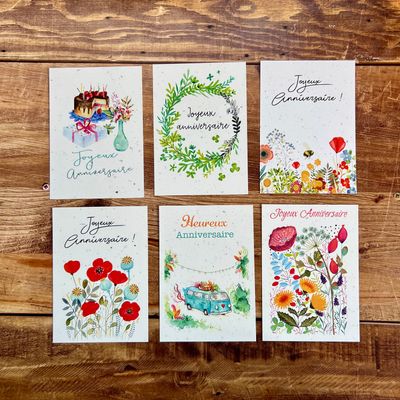 Carte d'anniversaire A6 illustrée à l'aquarelle