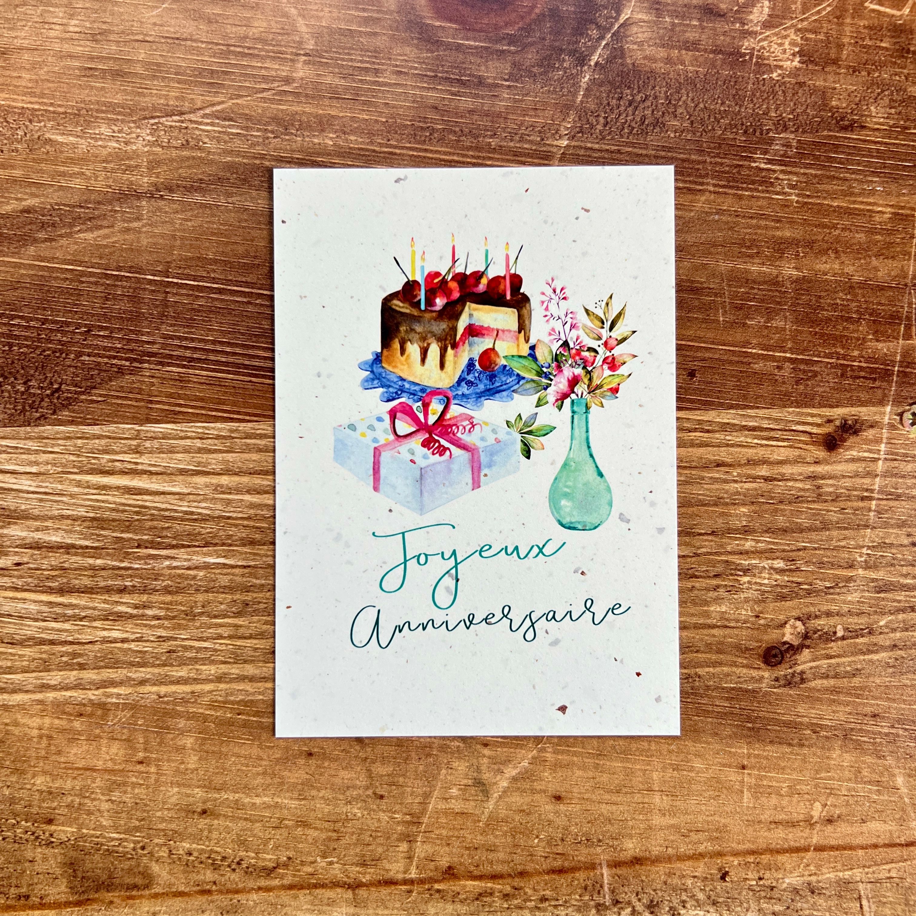 Carte d'anniversaire A6 illustrée à l'aquarelle
