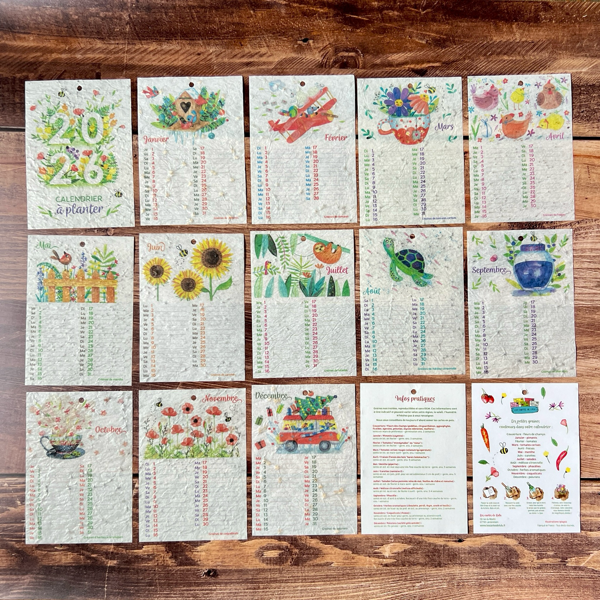 Calendrier à planter illustré A6 Ipiapia 2026