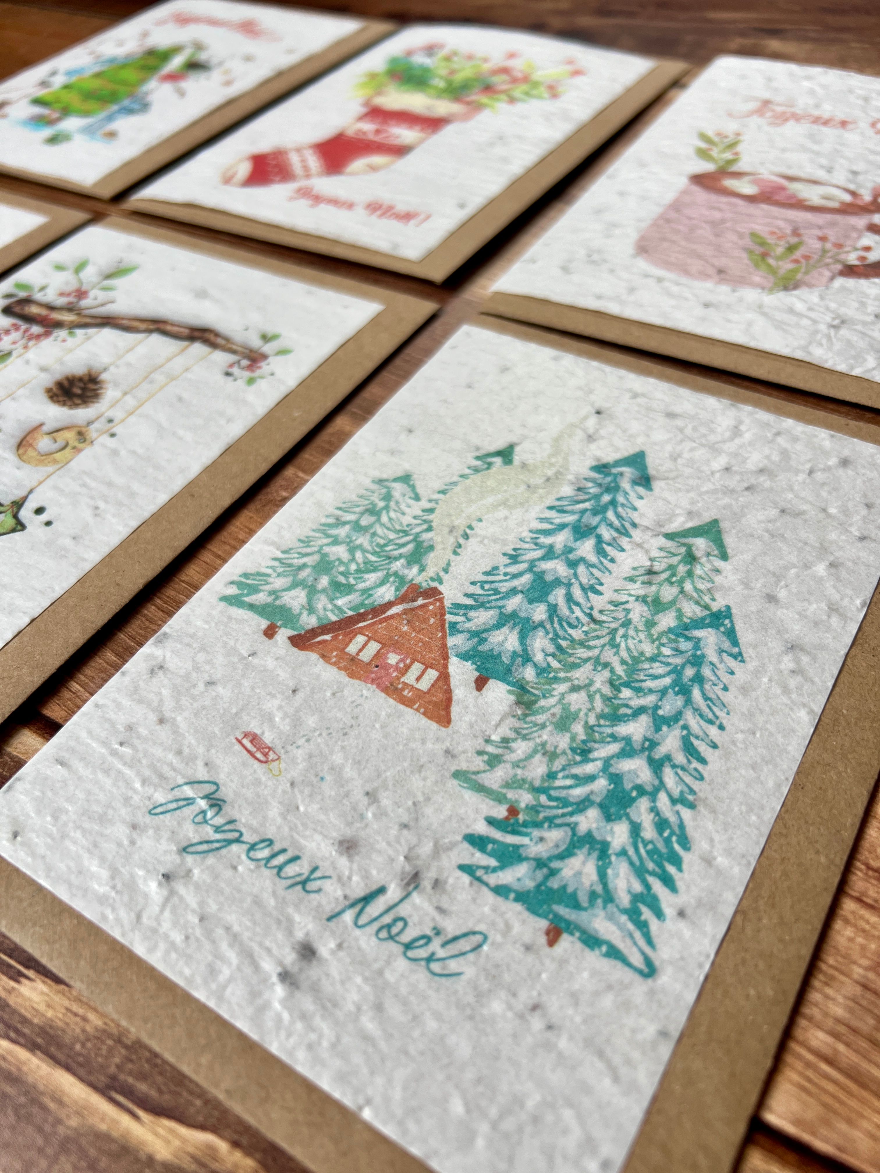 Cartes de Noël à planter – Illustrations aquarelle artisanales (au choix)