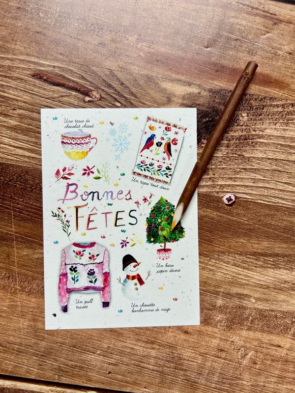 Carte postale et son crayon artisanal