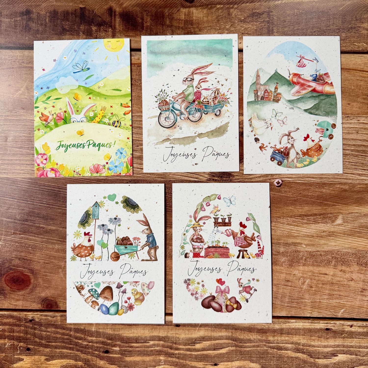 Carte de Pâques illustrée – Lapin de Pâques et Agneau Pascal – Aquarelle (5 modèles au choix)