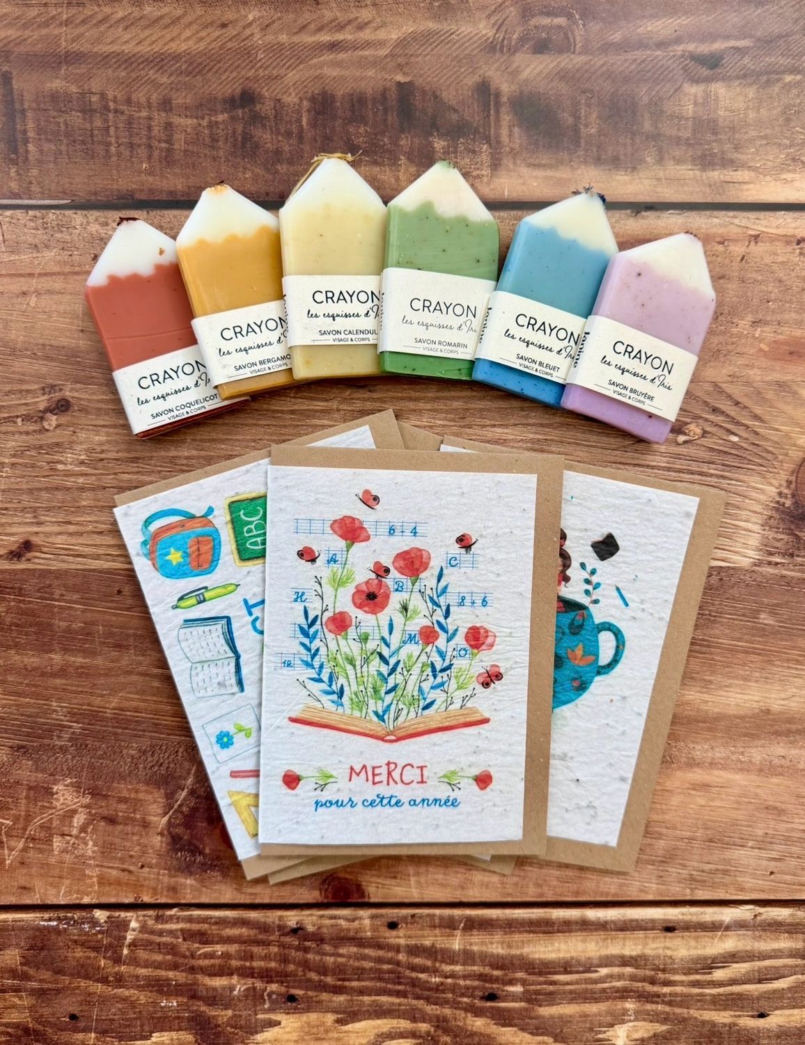 Carte à planter merci maîtresse, crèche, nounou + savon artisanal au choix (livraison incluse)