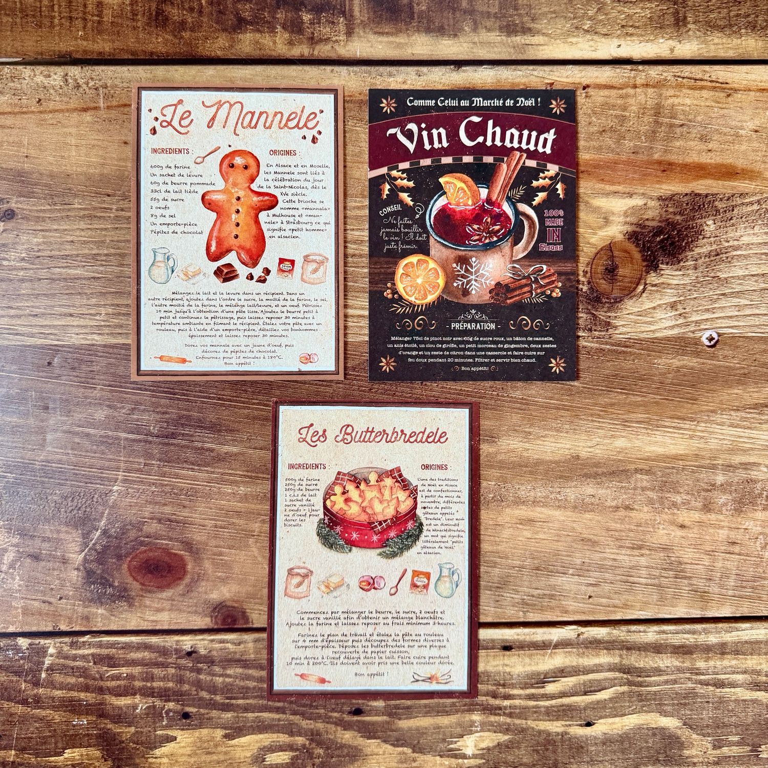 Cartes de recettes alsaciennes illustrées à l’aquarelle – papier éco issu de chutes de bulbes de tulipes – 3 modèles au choix