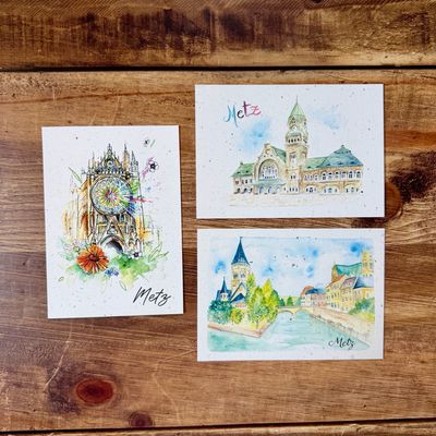 Cartes « Metz » illustrées à l’aquarelle en papier chutes de bulbes de tulipes (3 modèles) Cartes « Metz » illustrées à l’aquarelle en papier chutes de bulbes de tulipes (3 modèles)