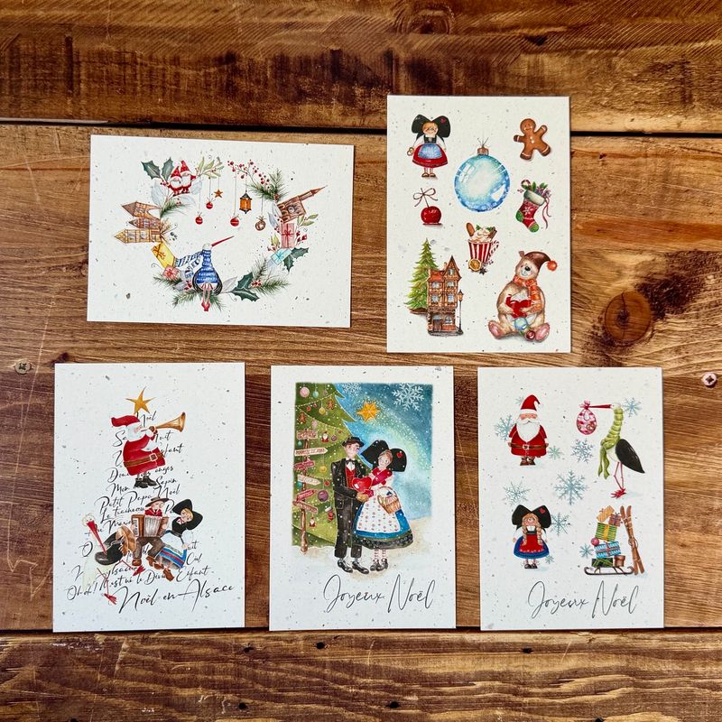 Cartes de vœux de Noël illustrées à l’aquarelle en papier chutes de bulbes de tulipes (5 modèles)