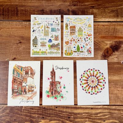 Cartes « Strasbourg » illustrées à l’aquarelle en papier chutes de bulbes de tulipes (5 modèles)