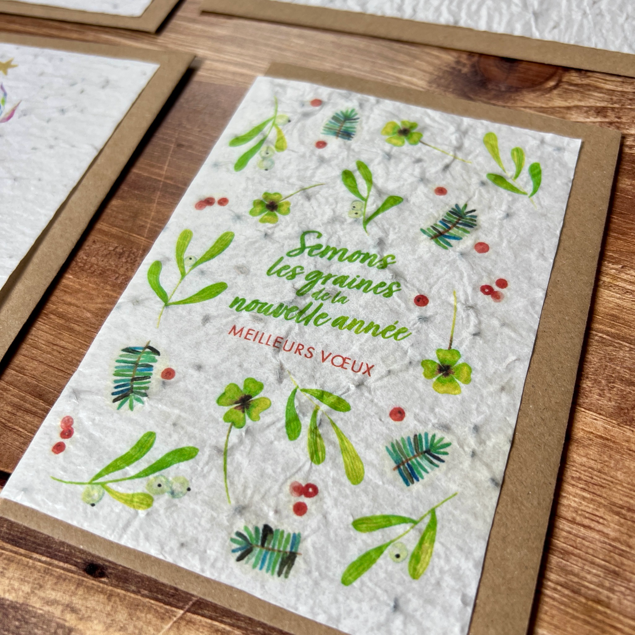 Cartes de vœux à planter « Bonne année » illustrées à l’aquarelle (4 modèles)