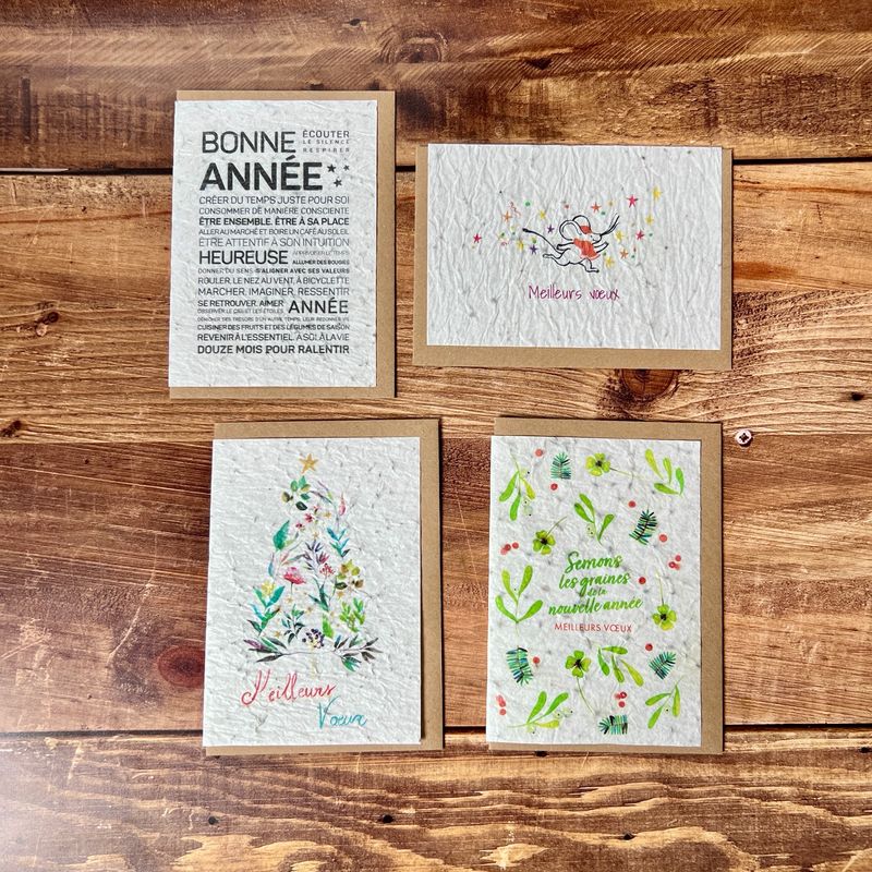 Cartes de vœux à planter « Bonne année » illustrées à l’aquarelle (4 modèles) Cartes de vœux à planter « Bonne année » illustrées à l’aquarelle (4 modèles)