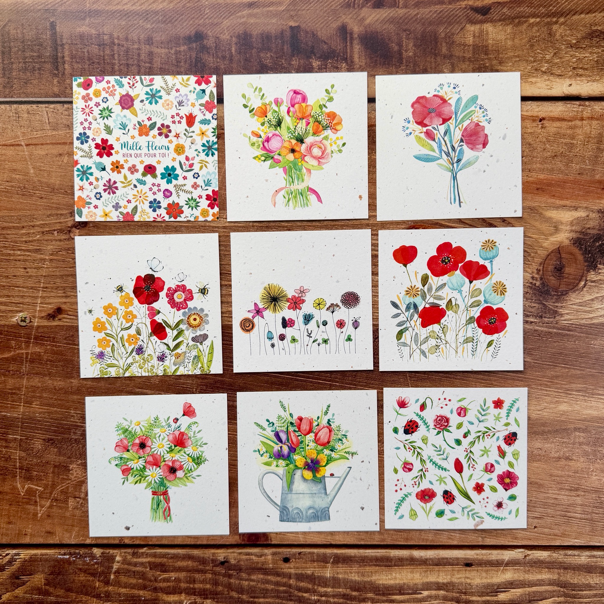 Mini carte fleurie au choix – papier chutes de bulbes de tulipes (9x9 cm)