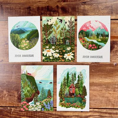 Carte postale au choix « Paysages » – illustration digitale moderne, papier bulbes de tulipes