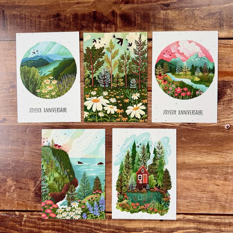 Carte postale au choix « Paysages » – illustration digitale moderne, papier bulbes de tulipes Carte postale au choix « Paysages » – illustration digitale moderne, papier bulbes de tulipes