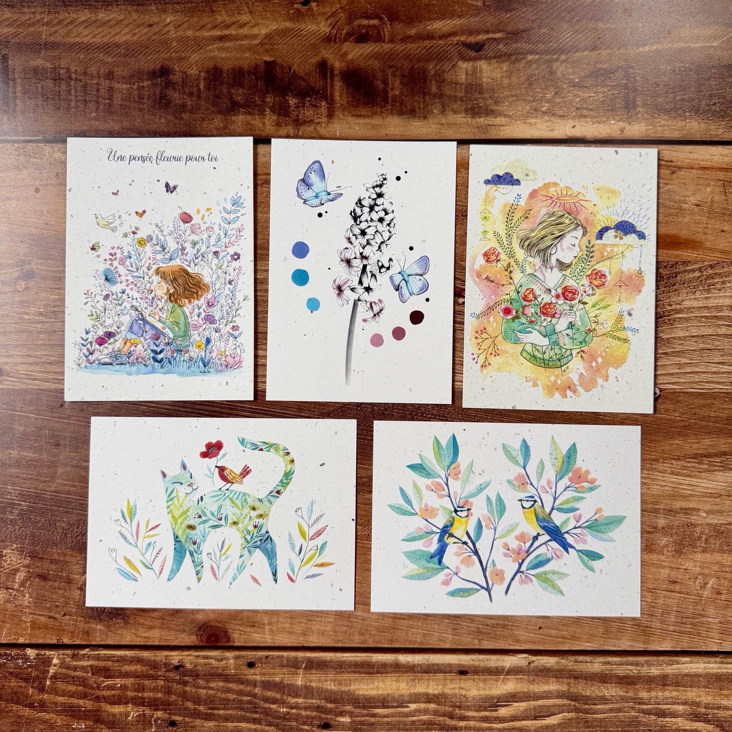 Carte illustrée douce et poétique aquarelle papier tulipe fabriquée en France