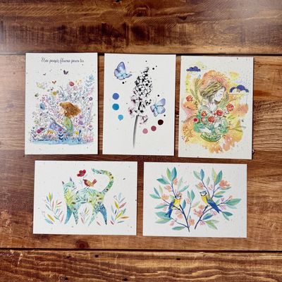 Carte illustrée douce et poétique aquarelle papier tulipe fabriquée en France