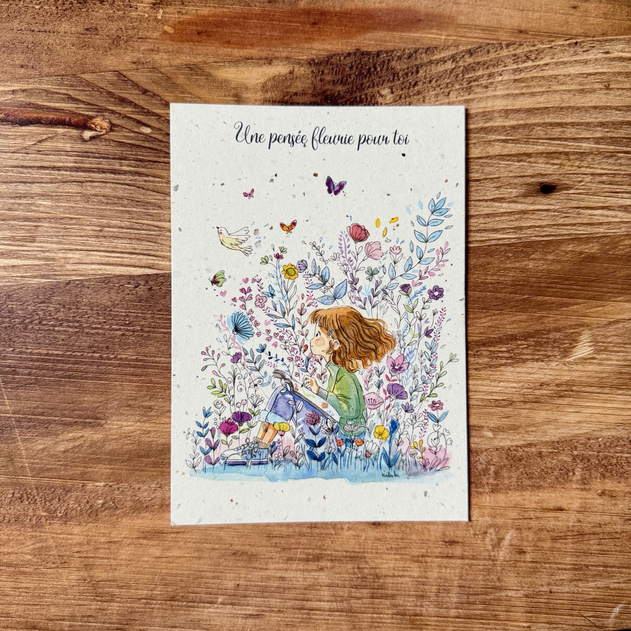 Carte illustrée douce et poétique aquarelle papier tulipe fabriquée en France