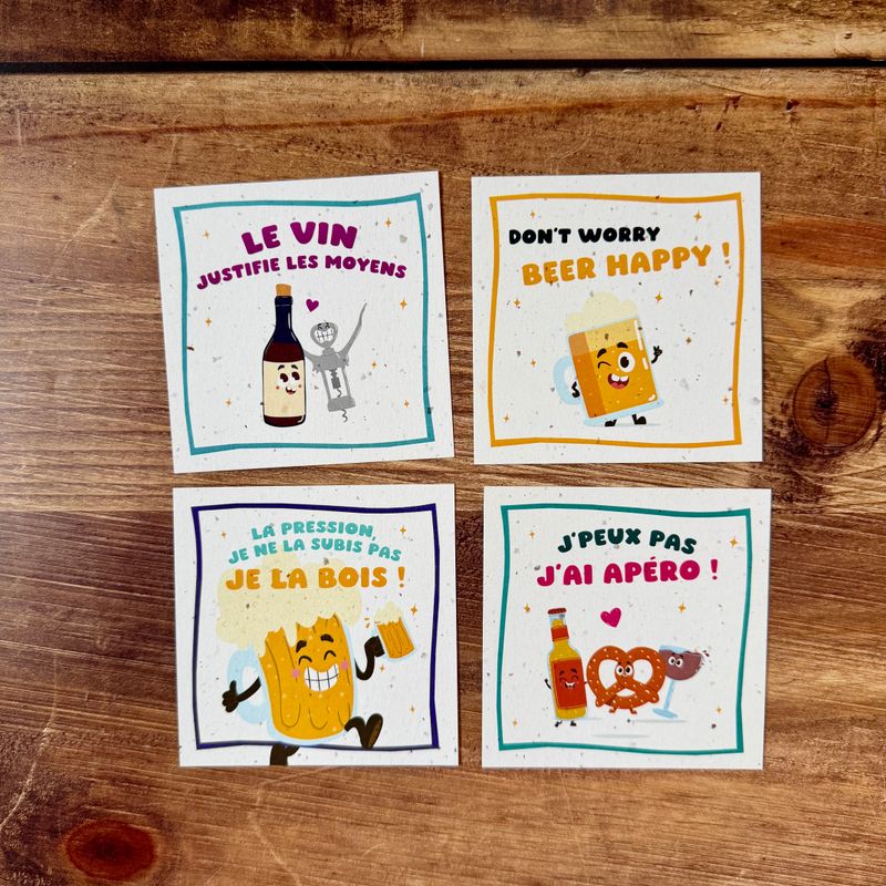 Cartes humour vin, bière et apéro  (4 cartes aux choix)