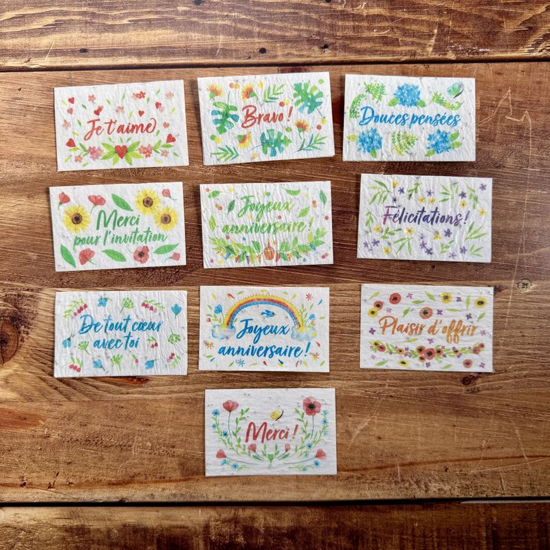 Mini cartes à planter au choix illustrées à l’aquarelle 8,4 x 5,4 cm