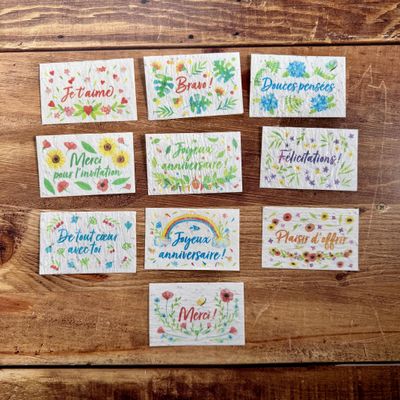 Mini cartes à planter au choix illustrées à l’aquarelle 8,4 x 5,4 cm