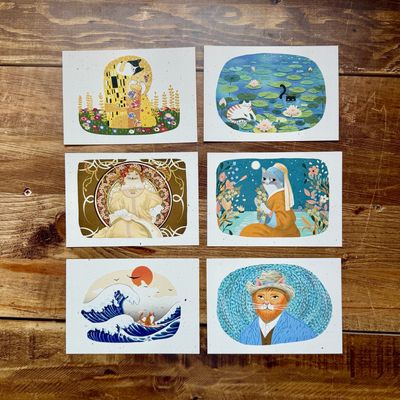 Carte oeuvre d’art version chat - Klimt, Mucha, Van Gogh… (6 modèles aux choix) Carte oeuvre d’art version chat - Klimt, Mucha, Van Gogh… (6 modèles aux choix)