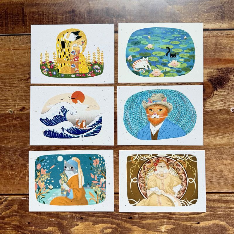 Carte oeuvre d’art version chat - Klimt, Mucha, Van Gogh… (6 modèles aux choix) Carte oeuvre d’art version chat - Klimt, Mucha, Van Gogh… (6 modèles aux choix)