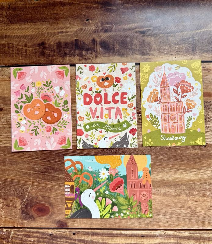 Carte postale Alsace – Papier upcyclé chutes de bulbes de tulipes | Illustration linbullecreations Carte postale Alsace – Papier upcyclé chutes de bulbes de tulipes | Illustration linbullecreations