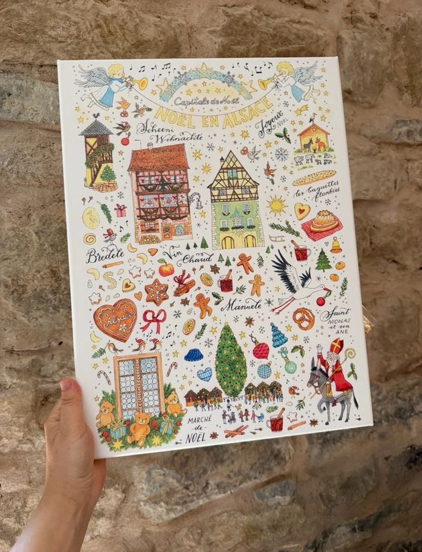 Toile « Noël en Alsace » illustrée par Jiska de Ward Toile « Noël en Alsace » illustrée par Jiska de Ward
