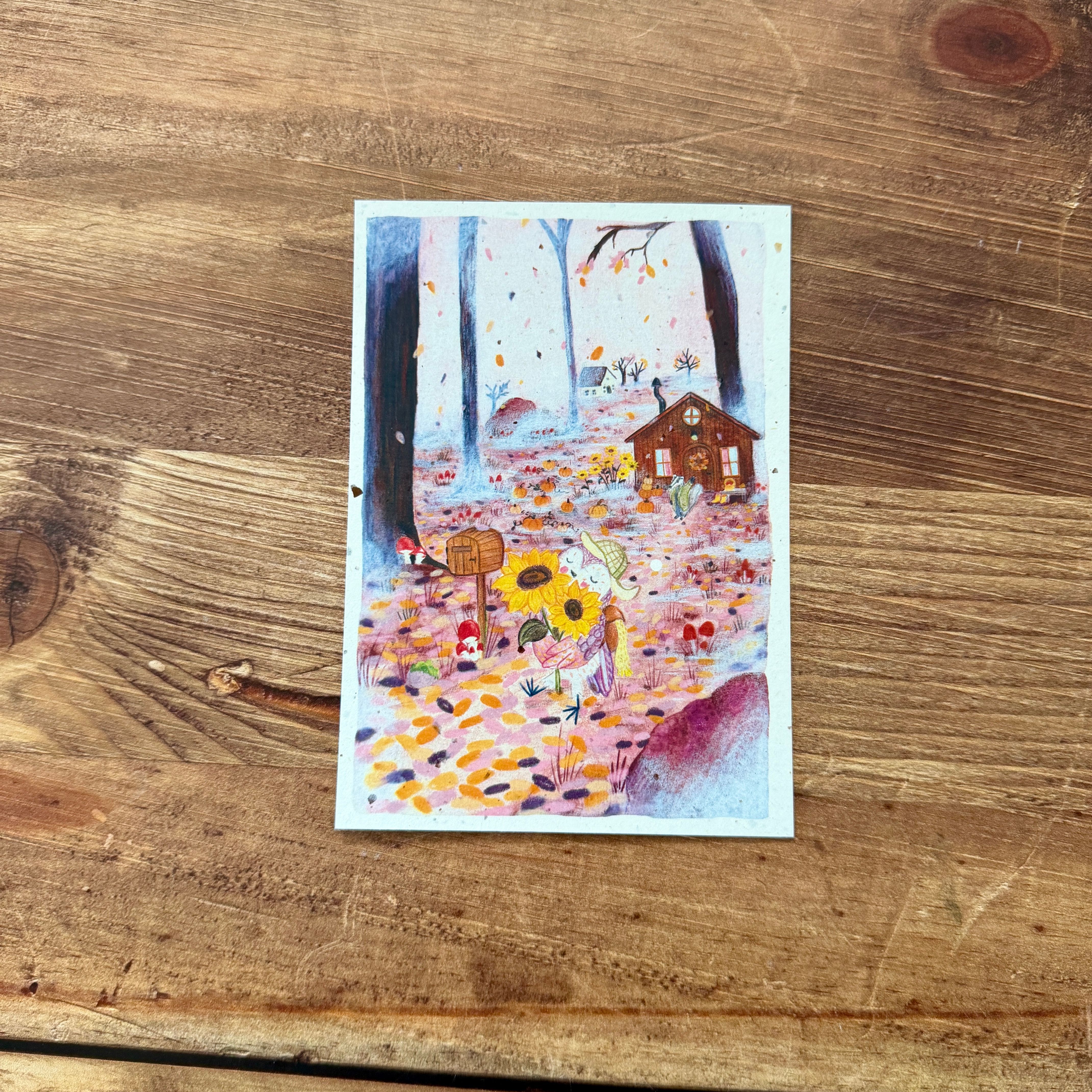 Carte aquarelle d'automne illustrée – papier recyclé bulbes de tulipes par Louise Gobinet