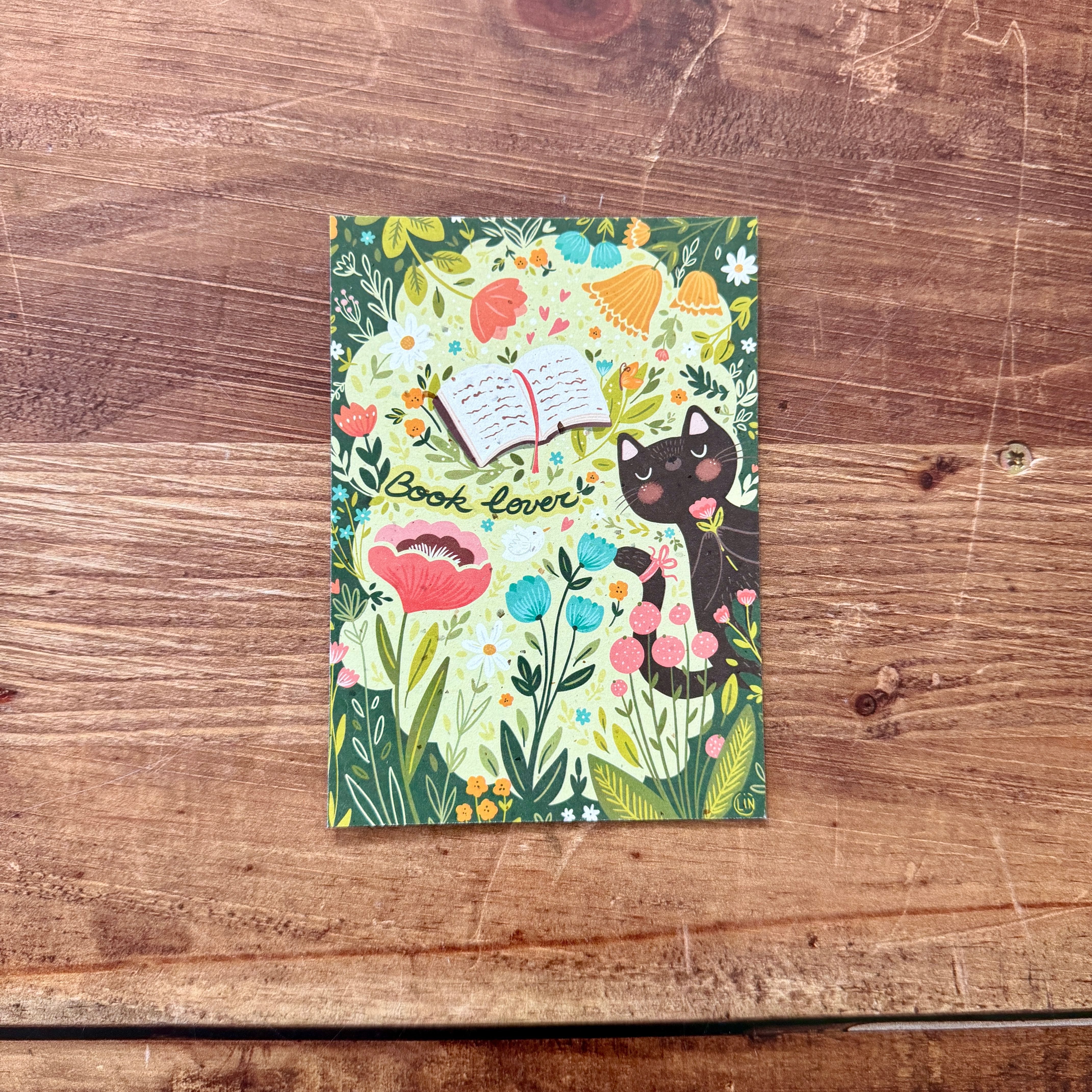Carte illustrée forêt et animaux – papier recyclé bulbes de tulipes – Linbulle création