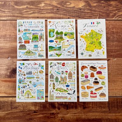 Carte postale illustrée des régions de France – Jiska de Waard – 6 modèles au choix