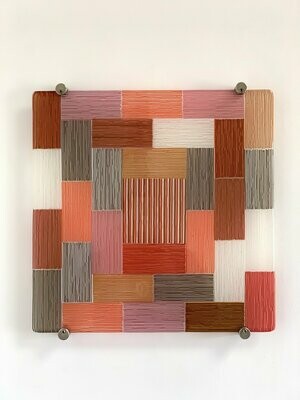Square and Stripes - Fused Glass Wall Art - Brown, Orange, Vanilla