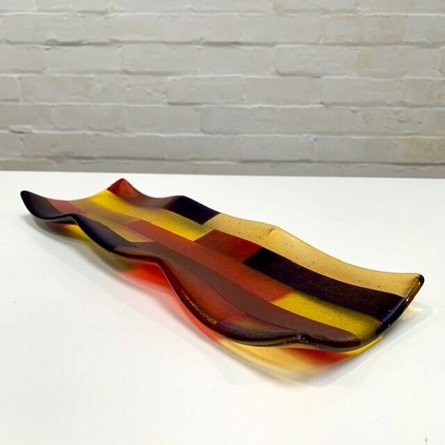 Lustre Stripes - Fused Glass - Nibble Plate - Autumn Colours
