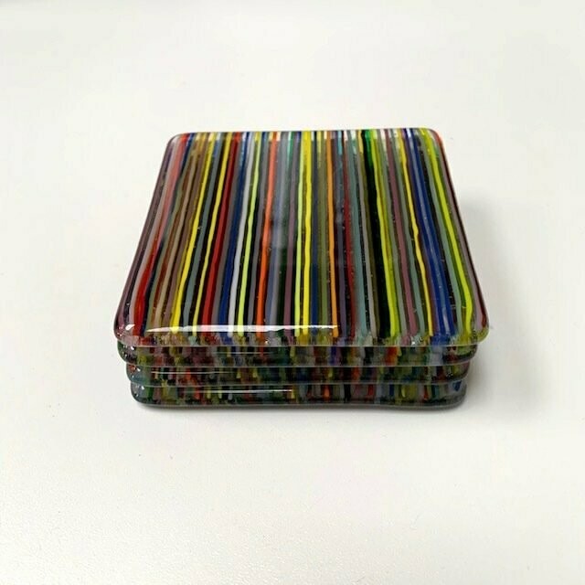 Stripes - Fused Glass Coasters - Set of Four - Multi Colours