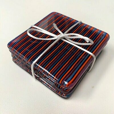Stripes - Fused Glass Coasters - Set of Four - Blue, Orange