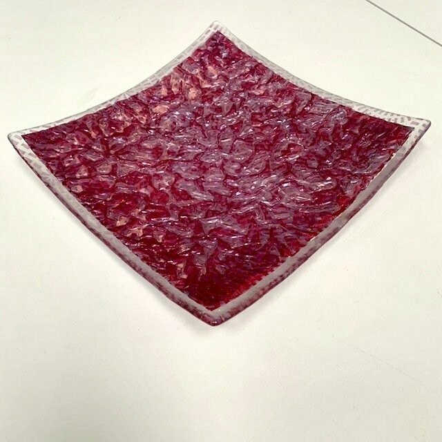 Ablaze  - Large Square Shallow Dish - Fused Glass - Copper and Purple