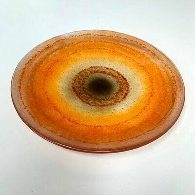 Crater - Medium Round Plate - Fused Glass - Brown and Orange