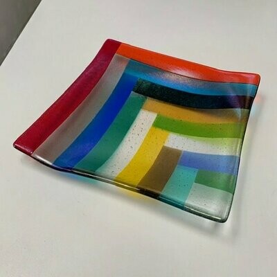 Lustre Stripes - Fused Glass - Large Angled Square - Various Colours