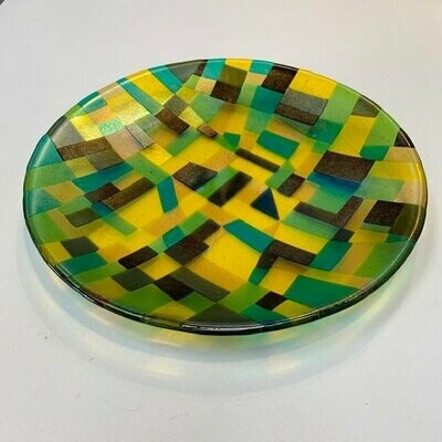 Enclosures - Fused Glass - Medium Round Artwork - Green, Yellow