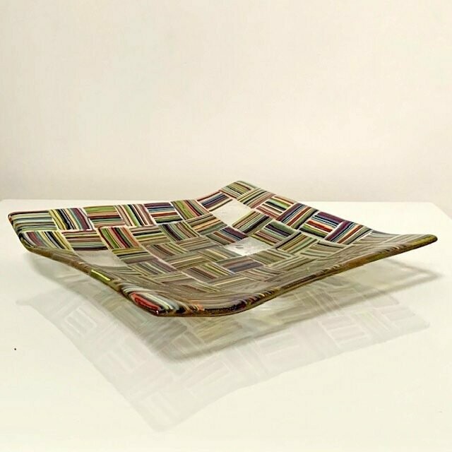 Patchwork Stripes - Fused Glass - Large Angled Square - Multi Colours
