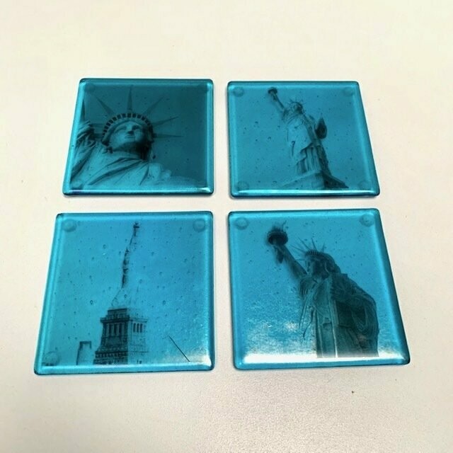Liberty - Fused Glass - Coasters - Set of Four - Sky Blue, Black