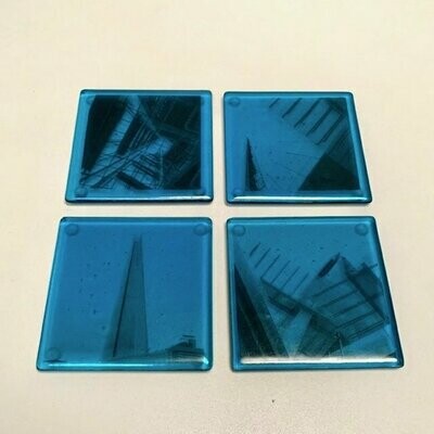 The Shard - Fused Glass Coasters - Set of Four - Turquoise, Black