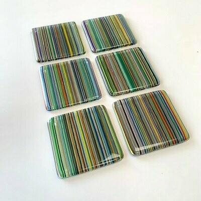 Stripes - Fused Glass Coasters - Set of Six - Multi Colours