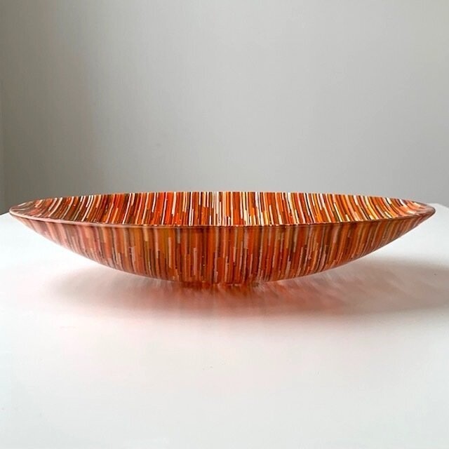 Interference - Fused Glass - Large Centrepiece Bowl - Oranges, Brown, Vanilla