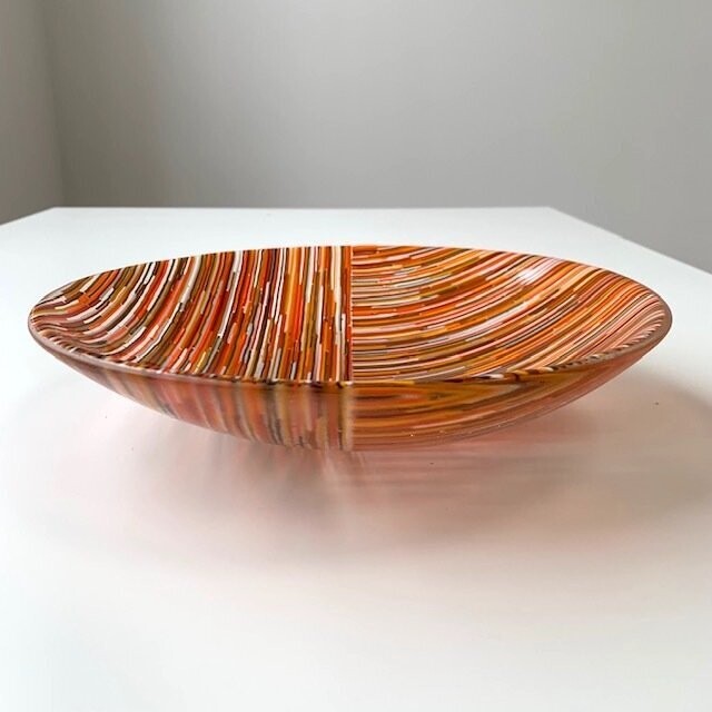 Interference - Pi - Fused Glass - Classic Bowl - Orange, Brown, Vanilla