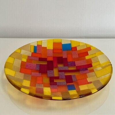 Enclosures - Heatwave - Fused Glass - Medium Round Plate - Gold, Orange, Red, Yellow, Blue