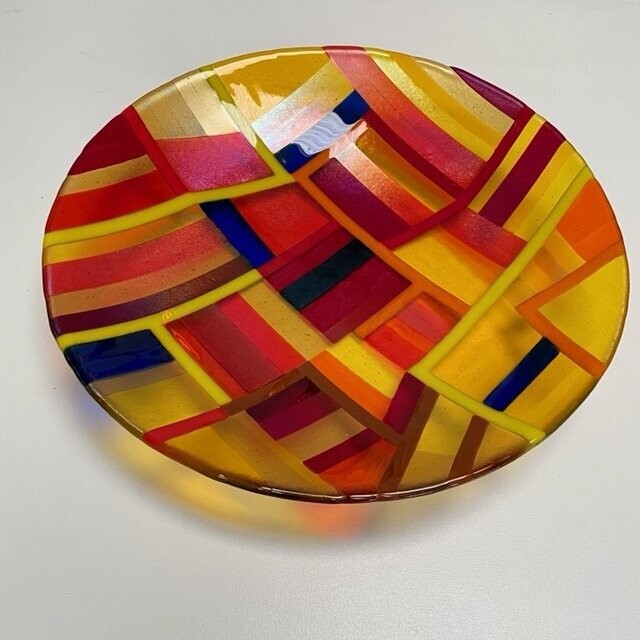 Tulip Fields - Heatwave - Fused Glass - Large Centrepiece Bowl - Orange, Red, Yellow, Blue