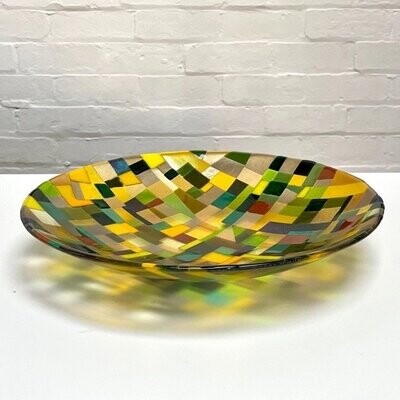 Enclosures - Fused Glass - Large Centrepiece Bowl - Greens, Gold, Yellows