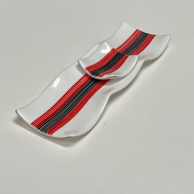 Haiku Sushi Set - Fused Glass - White, Black and Red